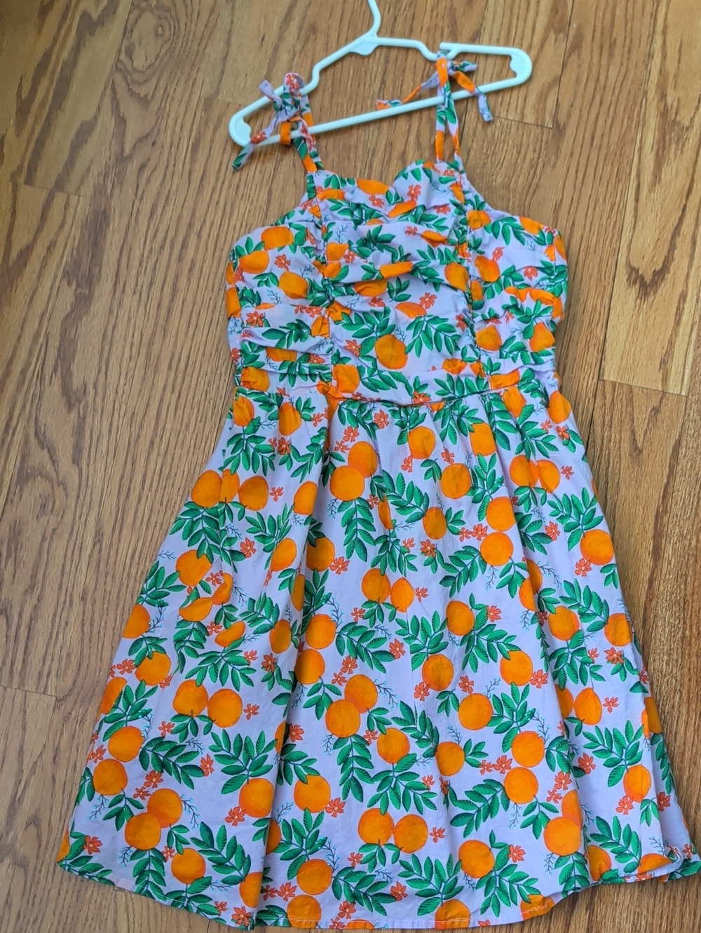Crewcuts White Sundress with Orange Fruit Print and Green Leaves